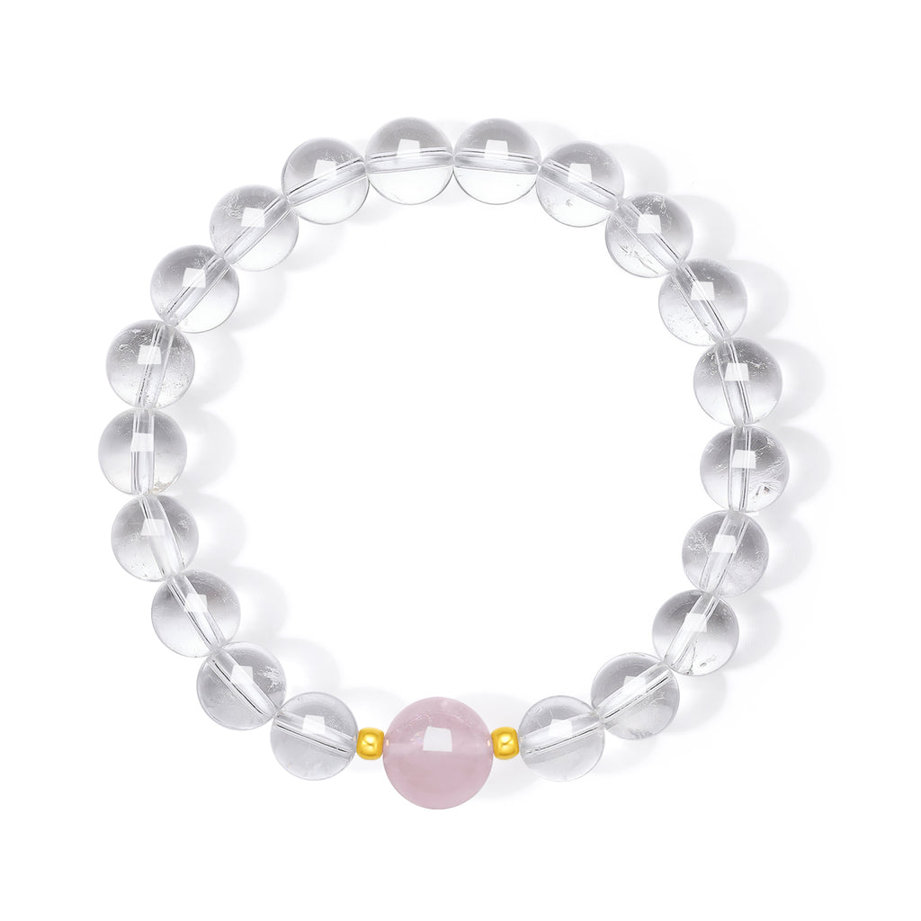 18K Gold Beaded Bracelet Crystal Rose Quartz 0.06-0.08g J1915553
