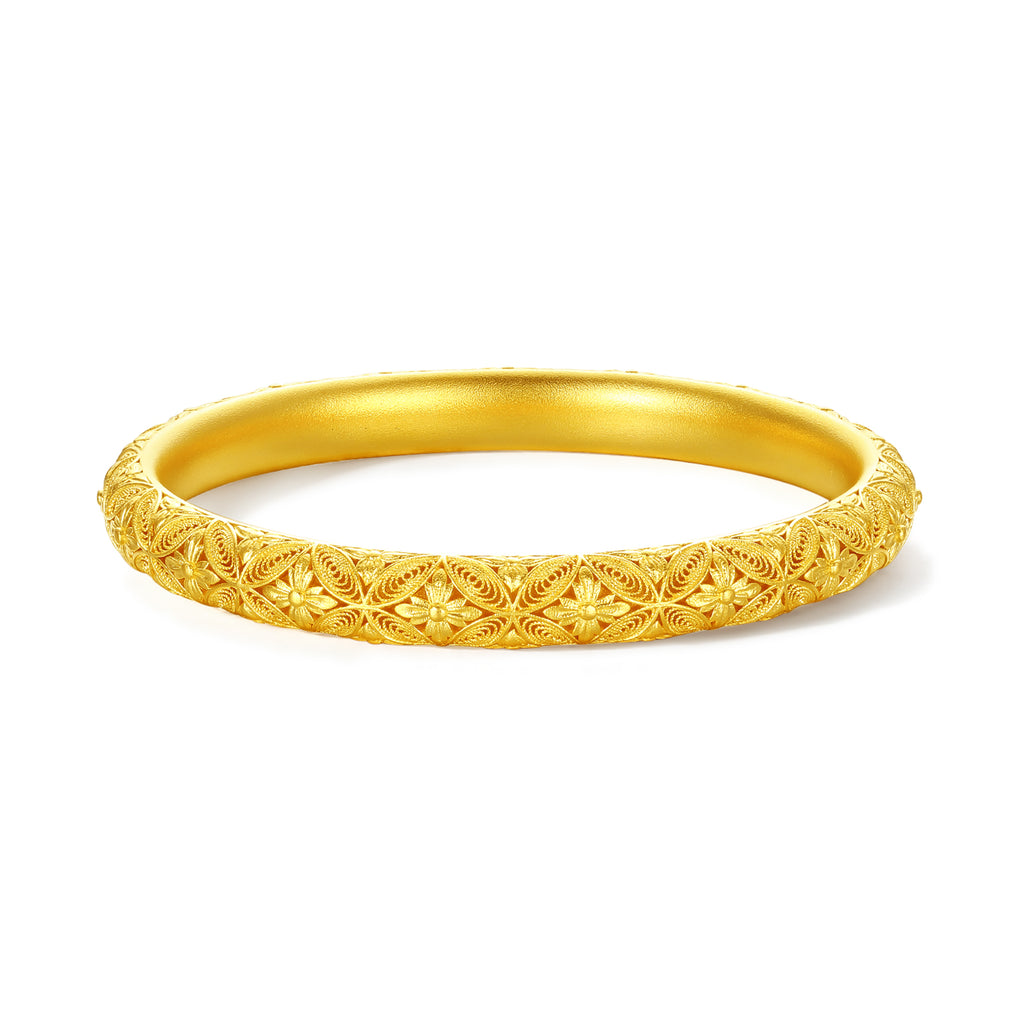 999 24K Gold Bangle Bracelet Flower 35-40g A1013647