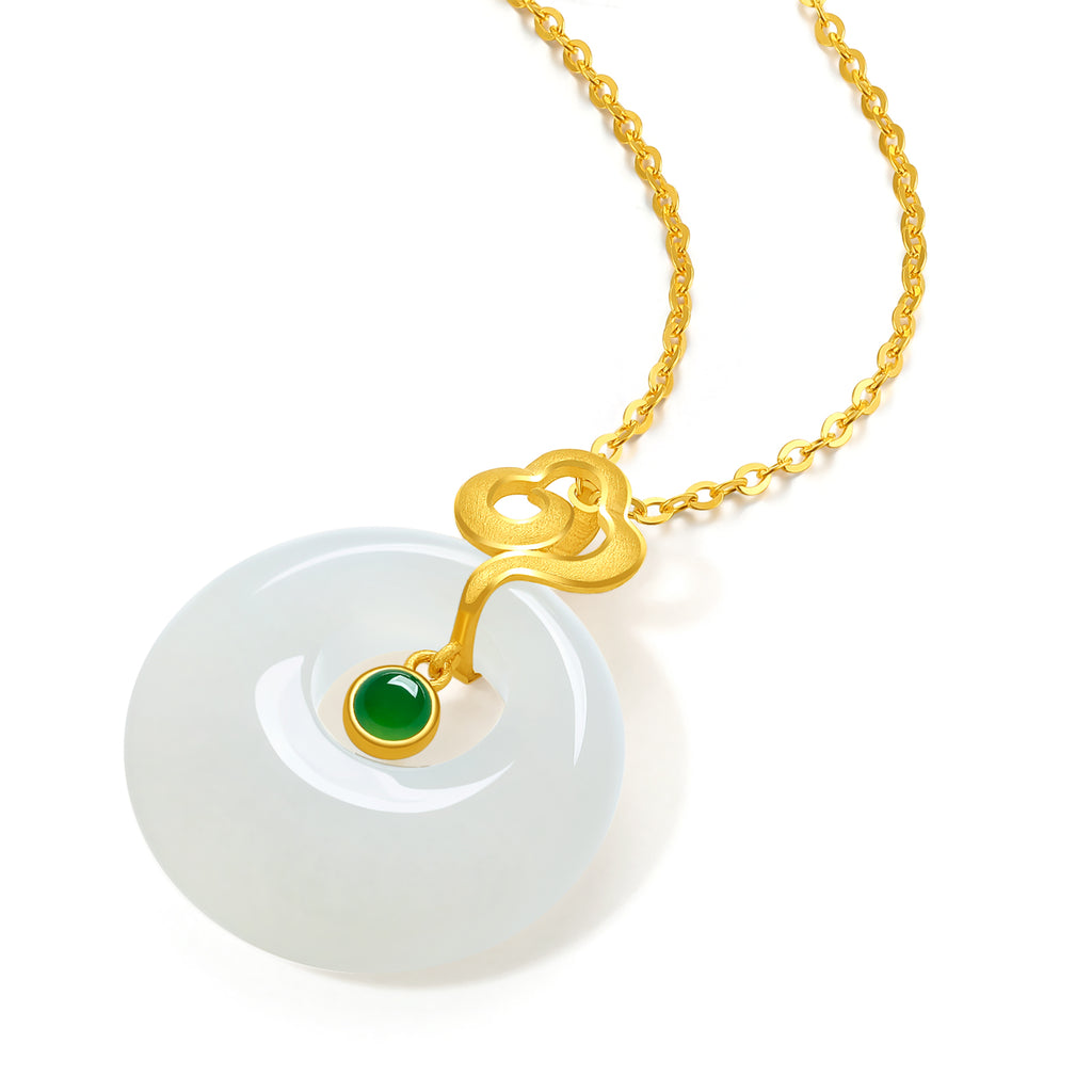 999.9 24K Gold Pendant Heitian Jade 0.8-1g Ping An Kou Y0411798