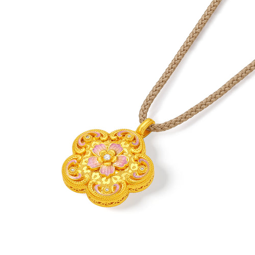 "Chinese Culture Collection - Song Brocade" 24K Gold Pendant Necklace Diamond Flower 9.11-11.61g W0423871