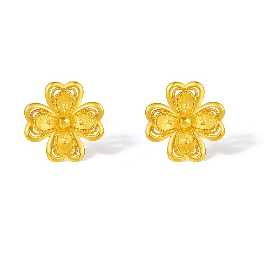 "Princess Wedding" 24K Gold Earrings Clover 2.59-3.19g A0922047