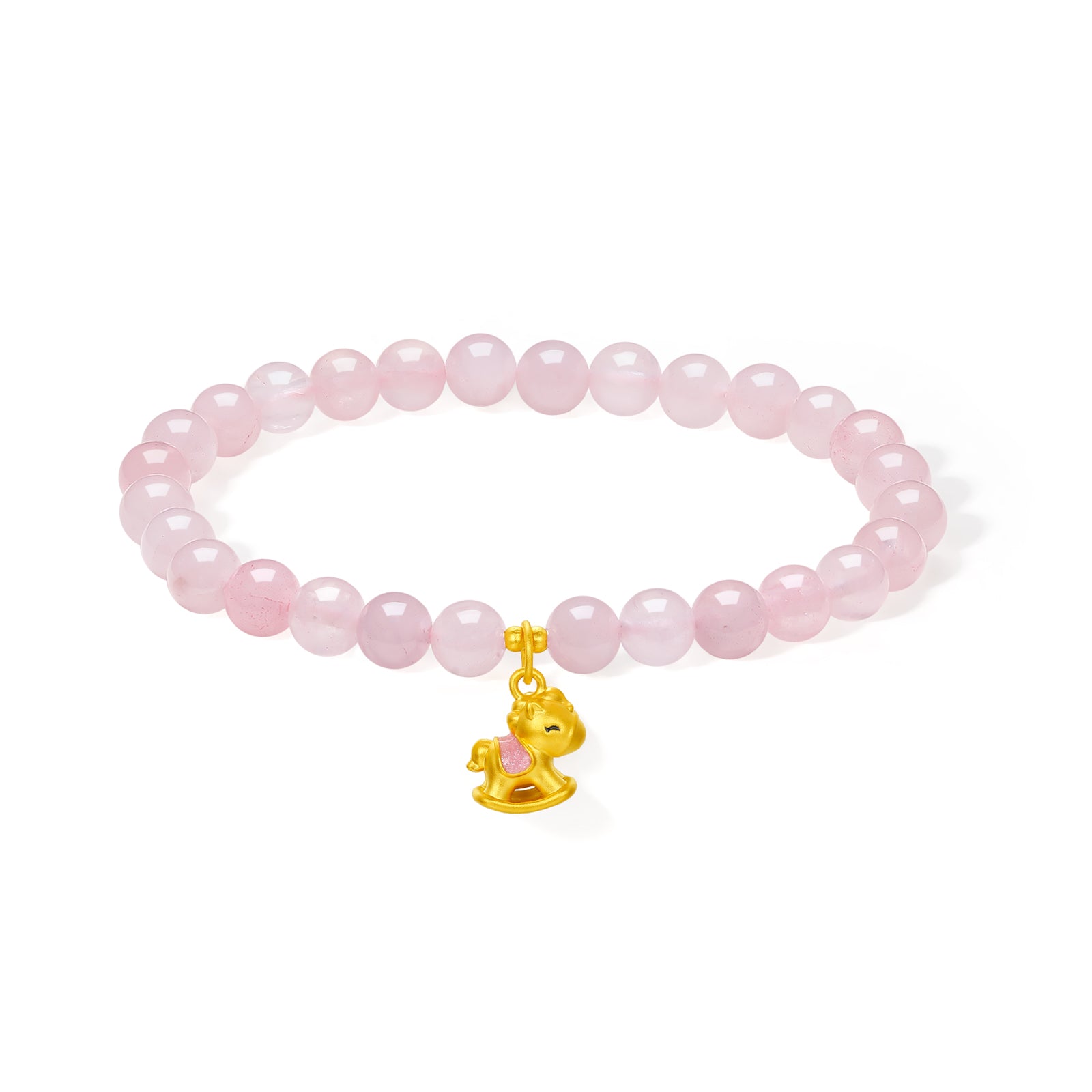 'Year of the Horse'  24K Gold Beaded Bracelet Rose Quartz Horse 0.5-0.8g 17cm A1915743