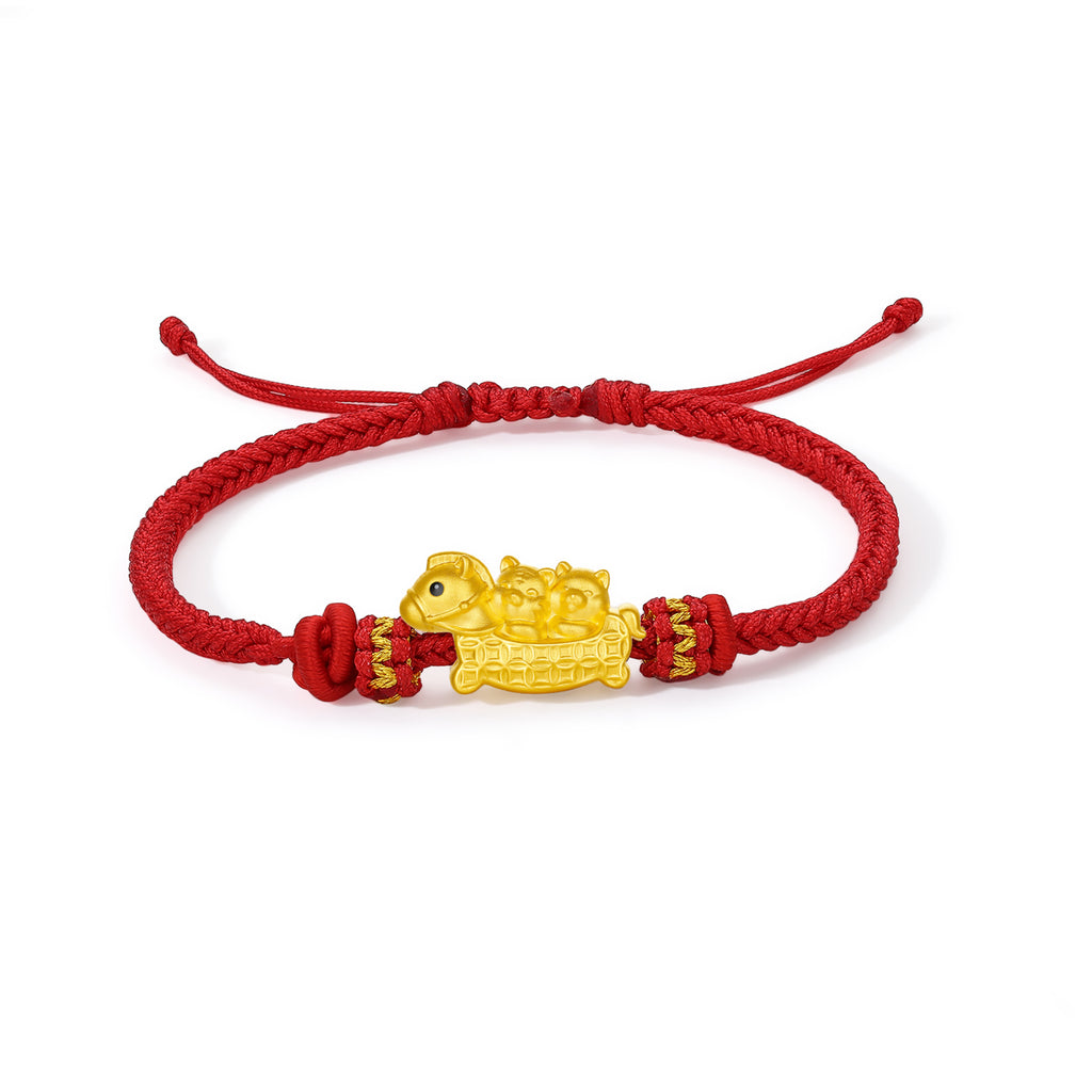'Year of the Horse' 24K Gold String Bracelet 1-1.3g 16cm-22cm A1716022