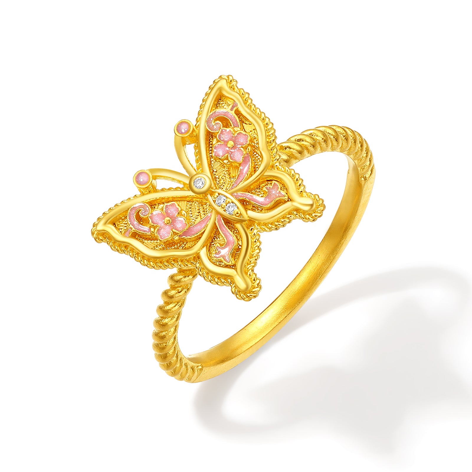 "Chinese Culture Collection - Song Brocade" 24K Gold Ring Diamond Butterfly 3.7-5.7g W0123501