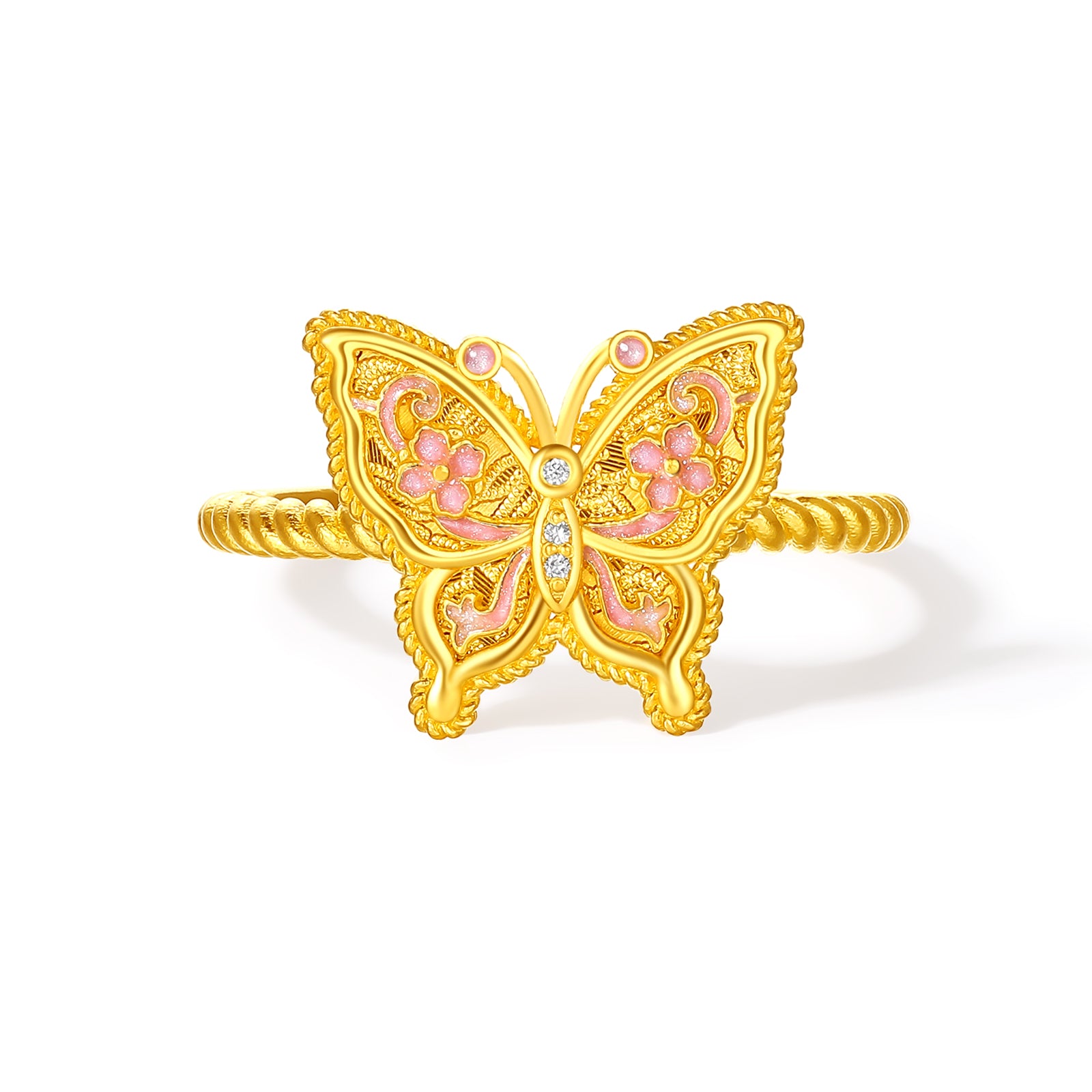 "Chinese Culture Collection - Song Brocade" 24K Gold Ring Diamond Butterfly 3.7-5.7g W0123501