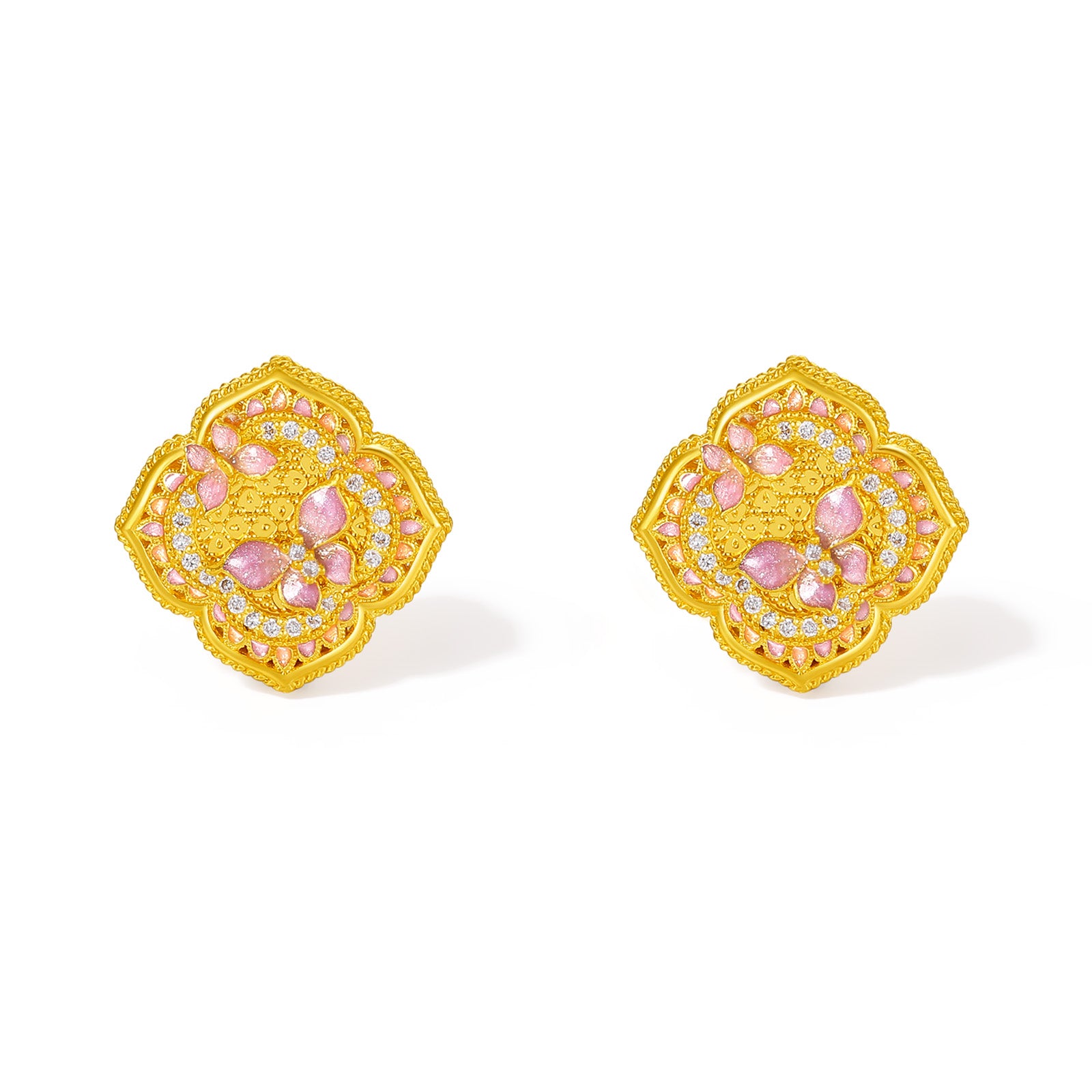 "Chinese Culture Collection - Song Brocade" 24K Gold Stud Earrings Diamond Butterfly 3.65-5.65g W0923502