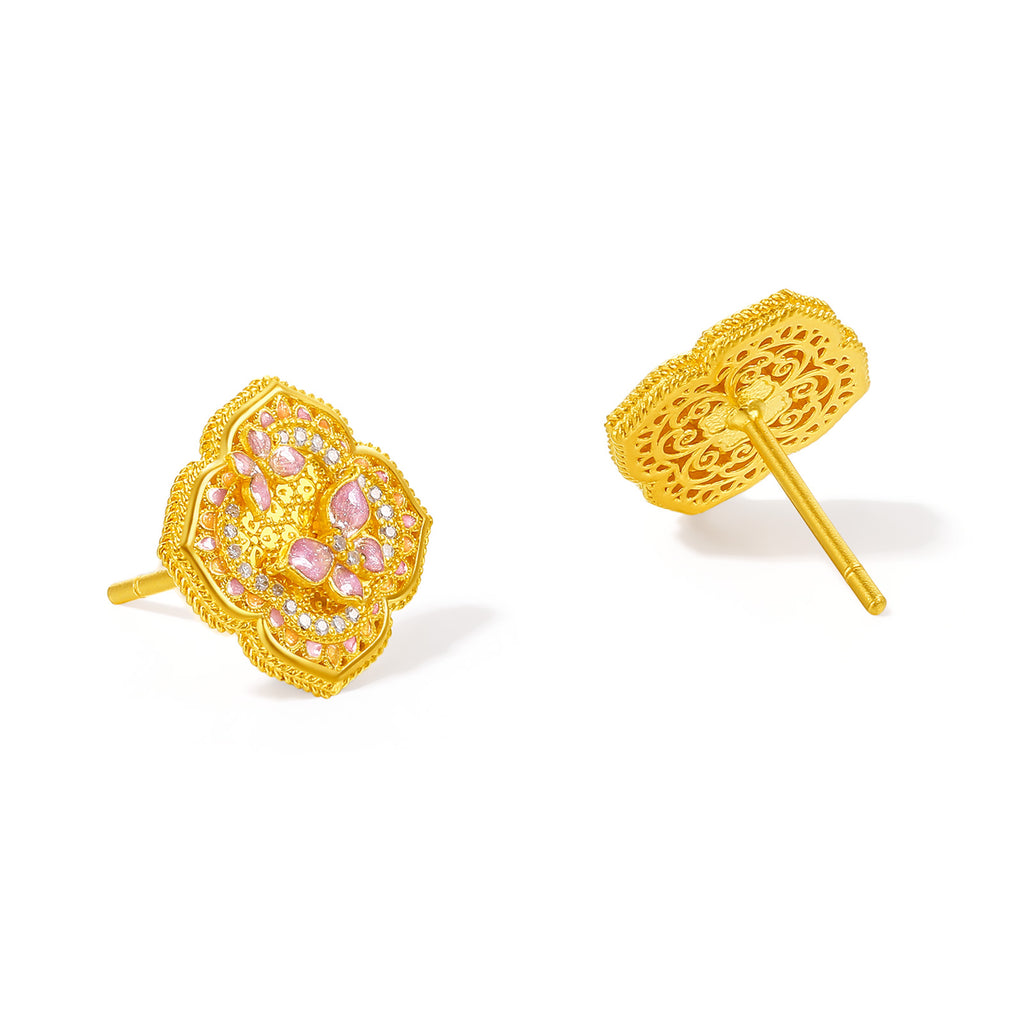 "Chinese Culture Collection - Song Brocade" 24K Gold Stud Earrings Diamond Butterfly 3.65-5.65g W0923502
