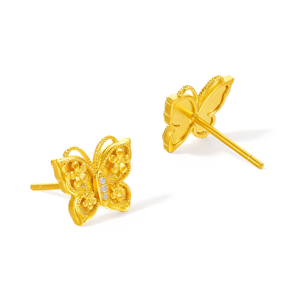 「華夏文化典藏—宋錦」24K金耳釘 鑽石蝴蝶 3.1-5.1g W0923498
