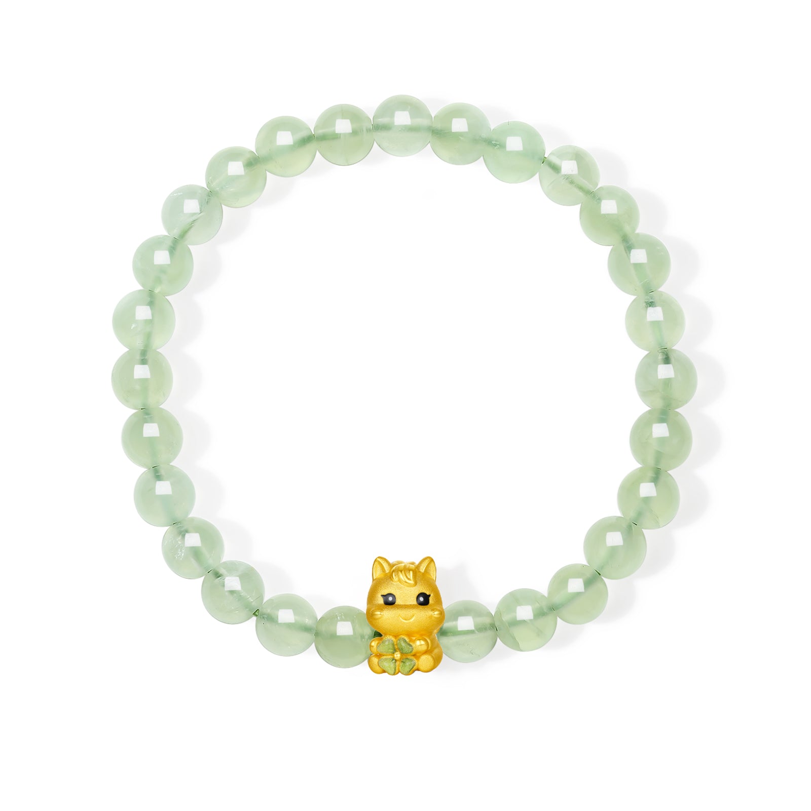 'Year of the Horse'  24K Gold Beaded Bracelet Prehnite Horse Clover 0.7-1g 17cm A1916023