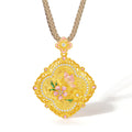 "Chinese Culture Collection - Song Brocade" 24K Gold Pendant Necklace Diamond Flower 11.2-13.6g W0423466
