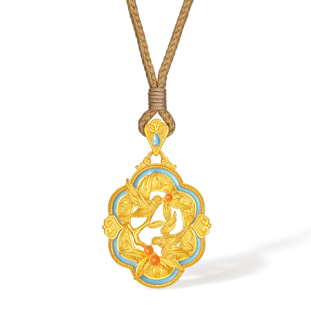 "Chinese Culture Collection - Song Brocade" 24K Gold Pendant Necklace Magpie 13.12-15.12g A0423513