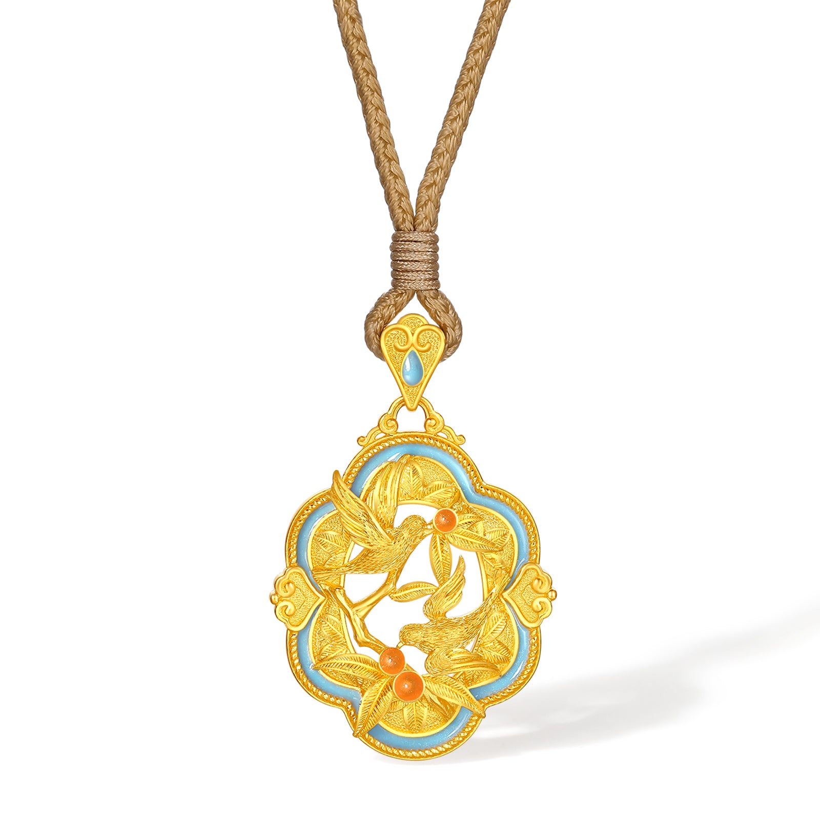 "Chinese Culture Collection - Song Brocade" 24K Gold Pendant Necklace Magpie 13.12-15.12g A0423513