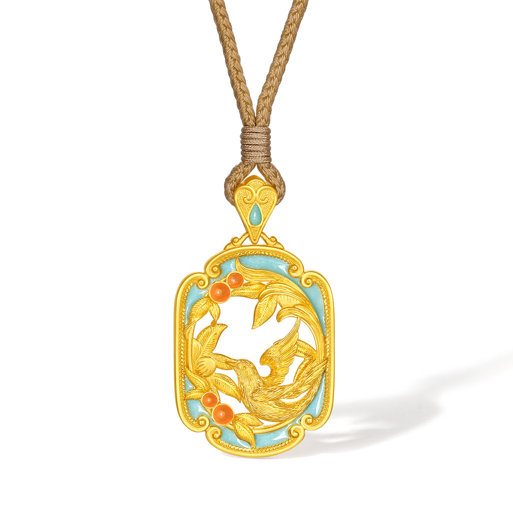 "Chinese Culture Collection - Song Brocade" 24K Gold Pendant Necklace Magpie 11.09-13.09g A0423486