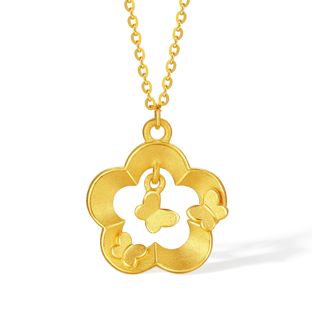 999 24K Gold Pendant Necklace Flower 3.9-4.2g A0613805