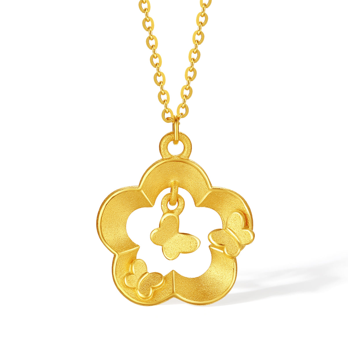 999 24K Gold Pendant Necklace Flower 3.9-4.2g A0613805
