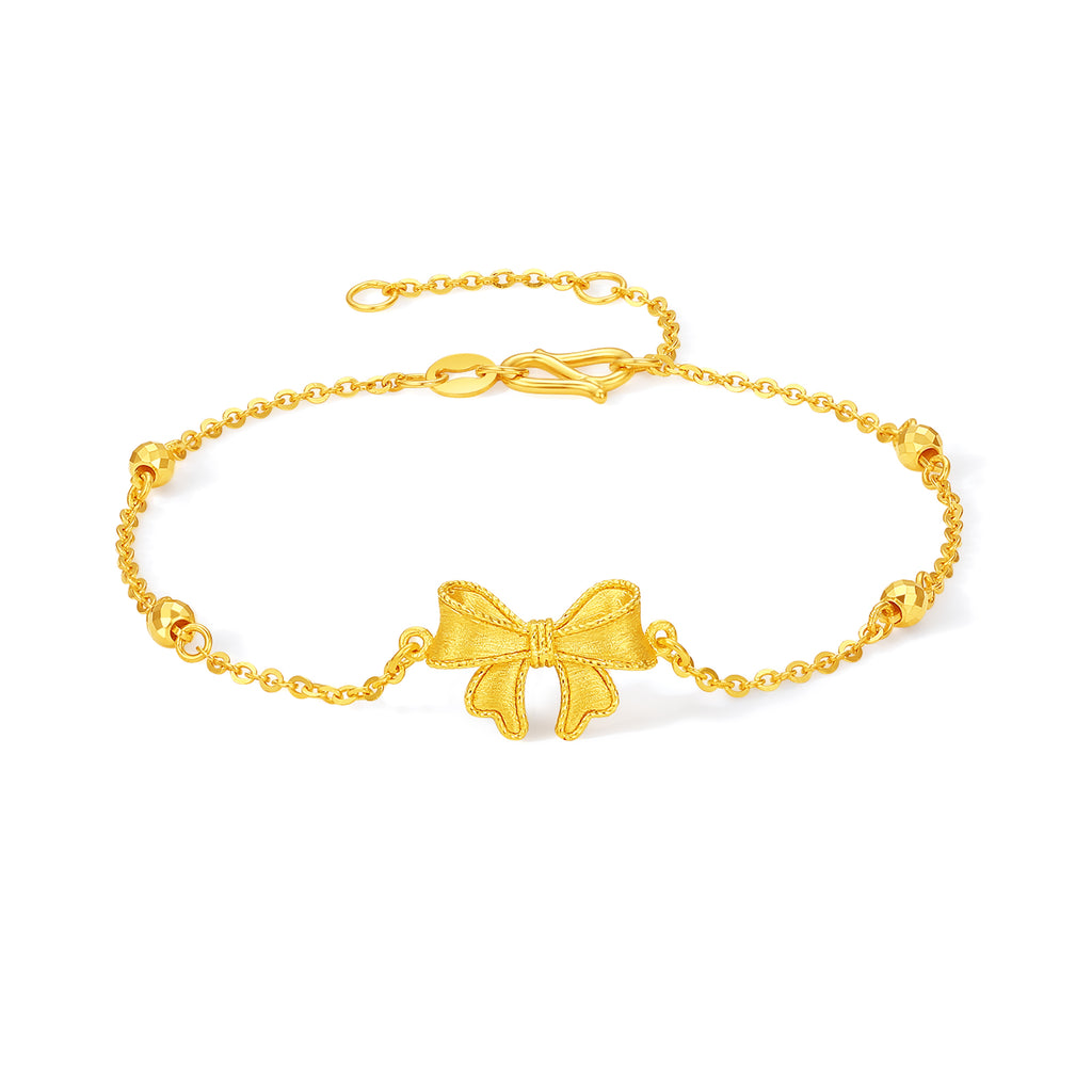 "Princess Wedding" 24K Gold Chain Bracelet Bow 2.98-3.58g A0722042