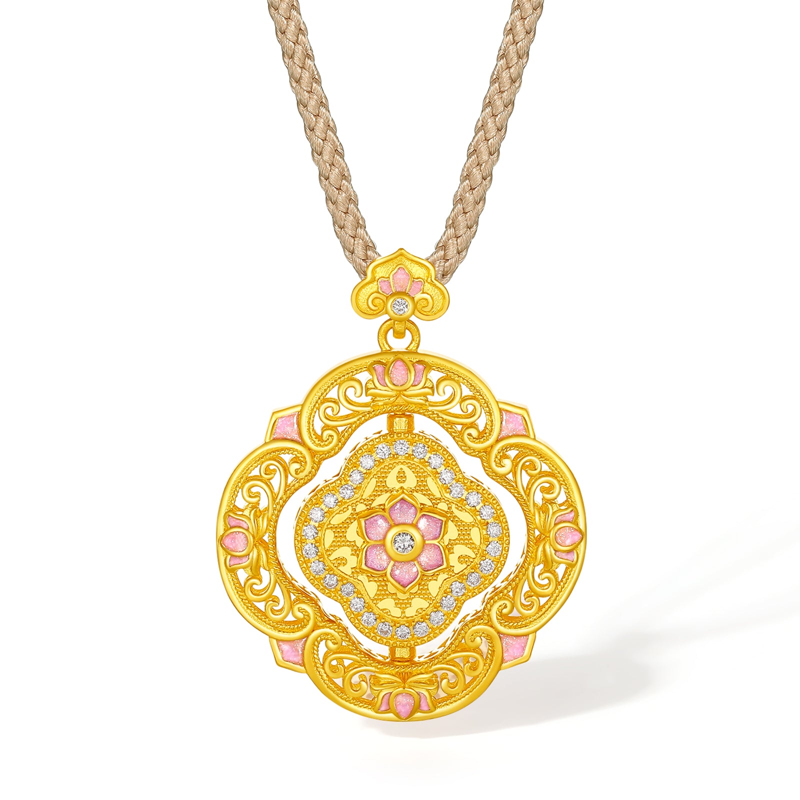 "Chinese Culture Collection - Song Brocade" 24K Gold Pendant Necklace Diamond Flower 14.67-17.17g W0423465
