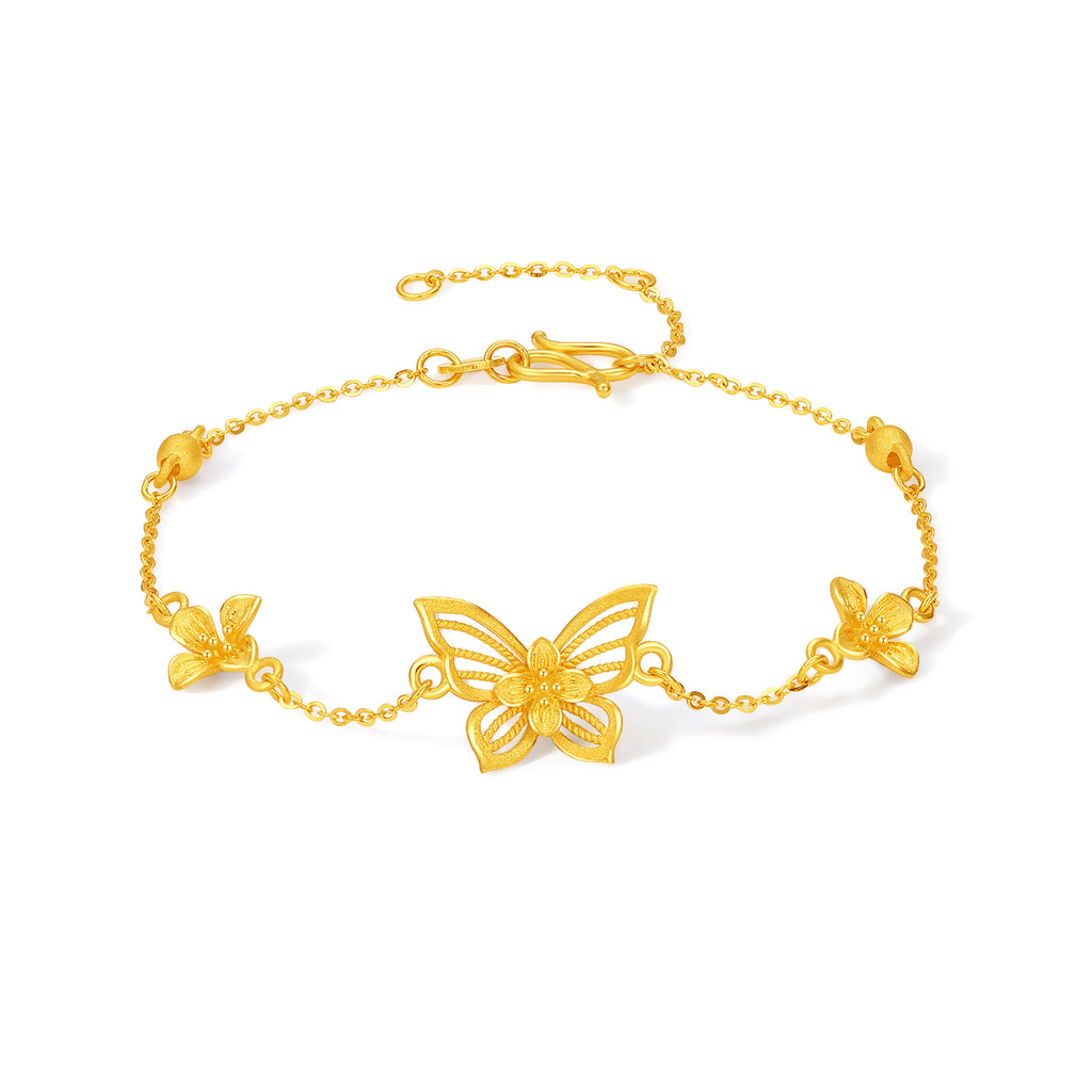 "Princess Wedding" 999 24K Gold Chain Bracelet Butterfly 3.1-3.6g A0722066