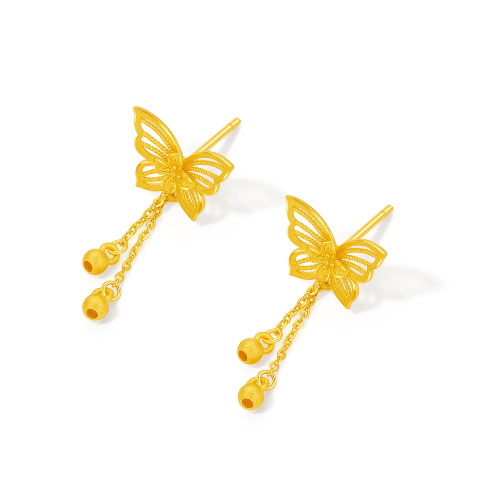 "Princess Wedding" 999 24K Gold Earrings Butterfly 2.8-3.3g A0922079