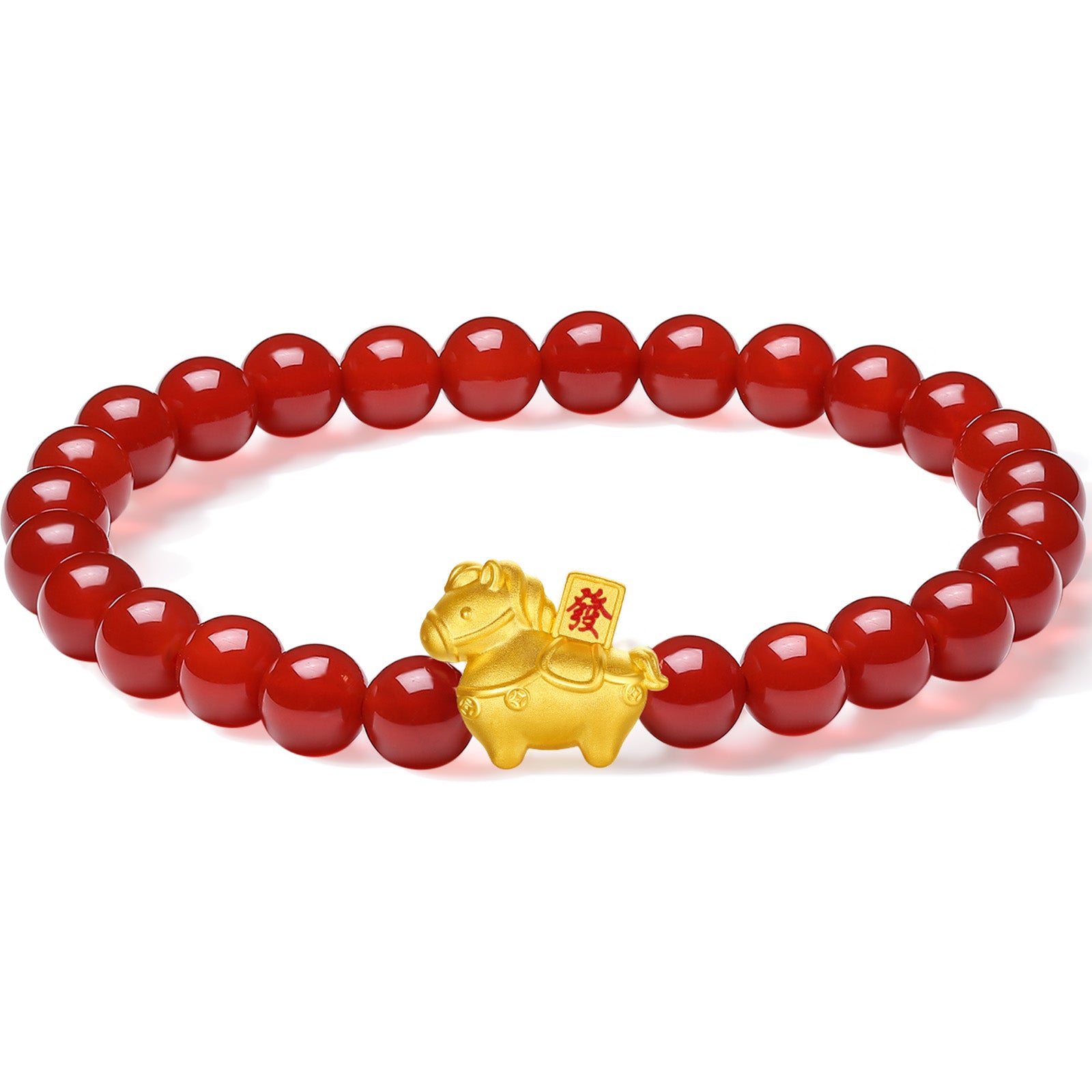 'Year of the Horse' 24K Gold Beaded Bracelet Agate Horse Wealth Fa 0.7-1g 17cm A1916284
