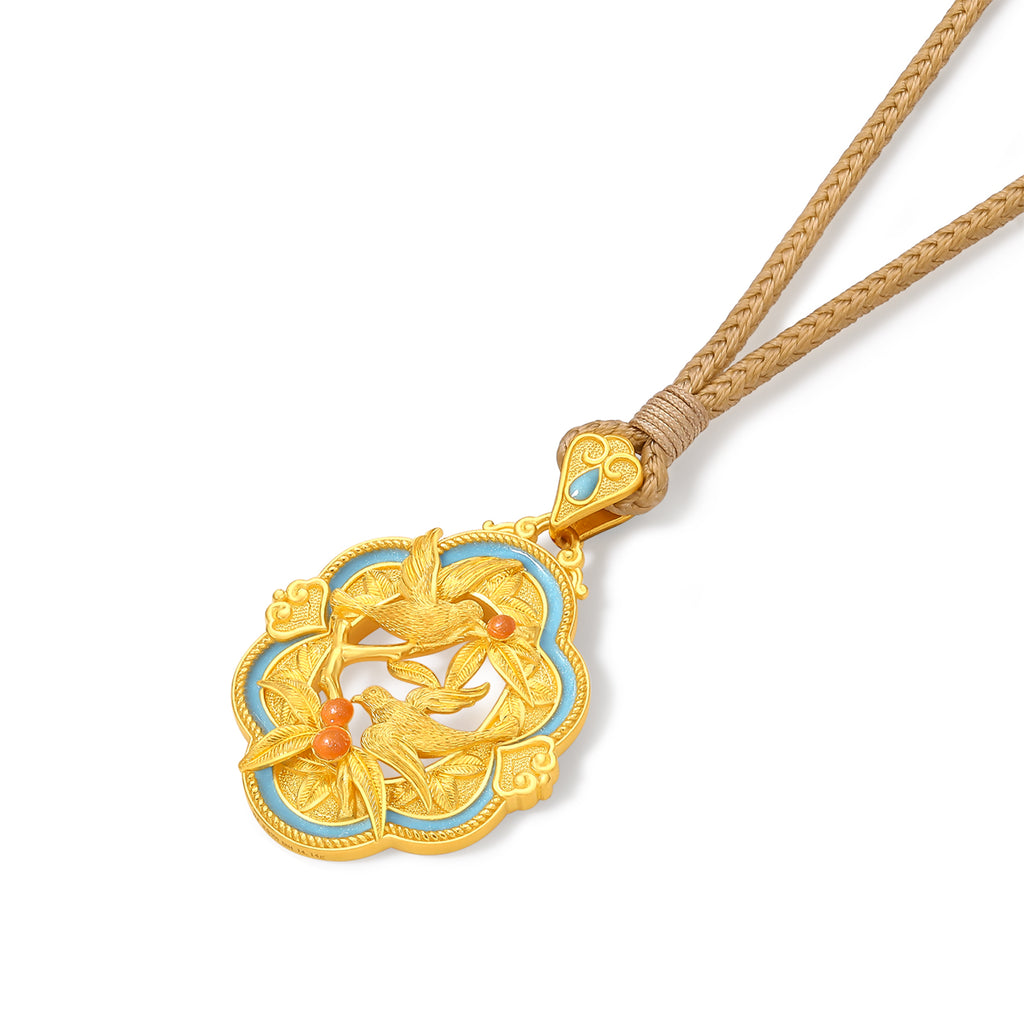 "Chinese Culture Collection - Song Brocade" 24K Gold Pendant Necklace Magpie 13.12-15.12g A0423513