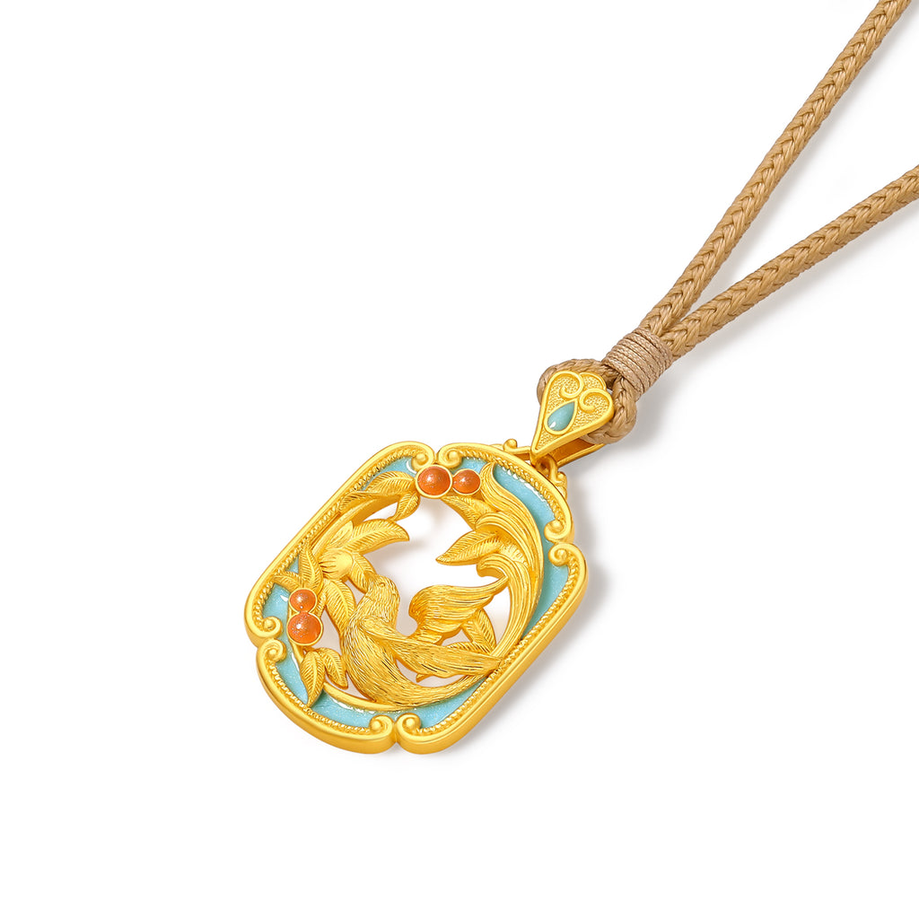 "Chinese Culture Collection - Song Brocade" 24K Gold Pendant Necklace Magpie 11.09-13.09g A0423486