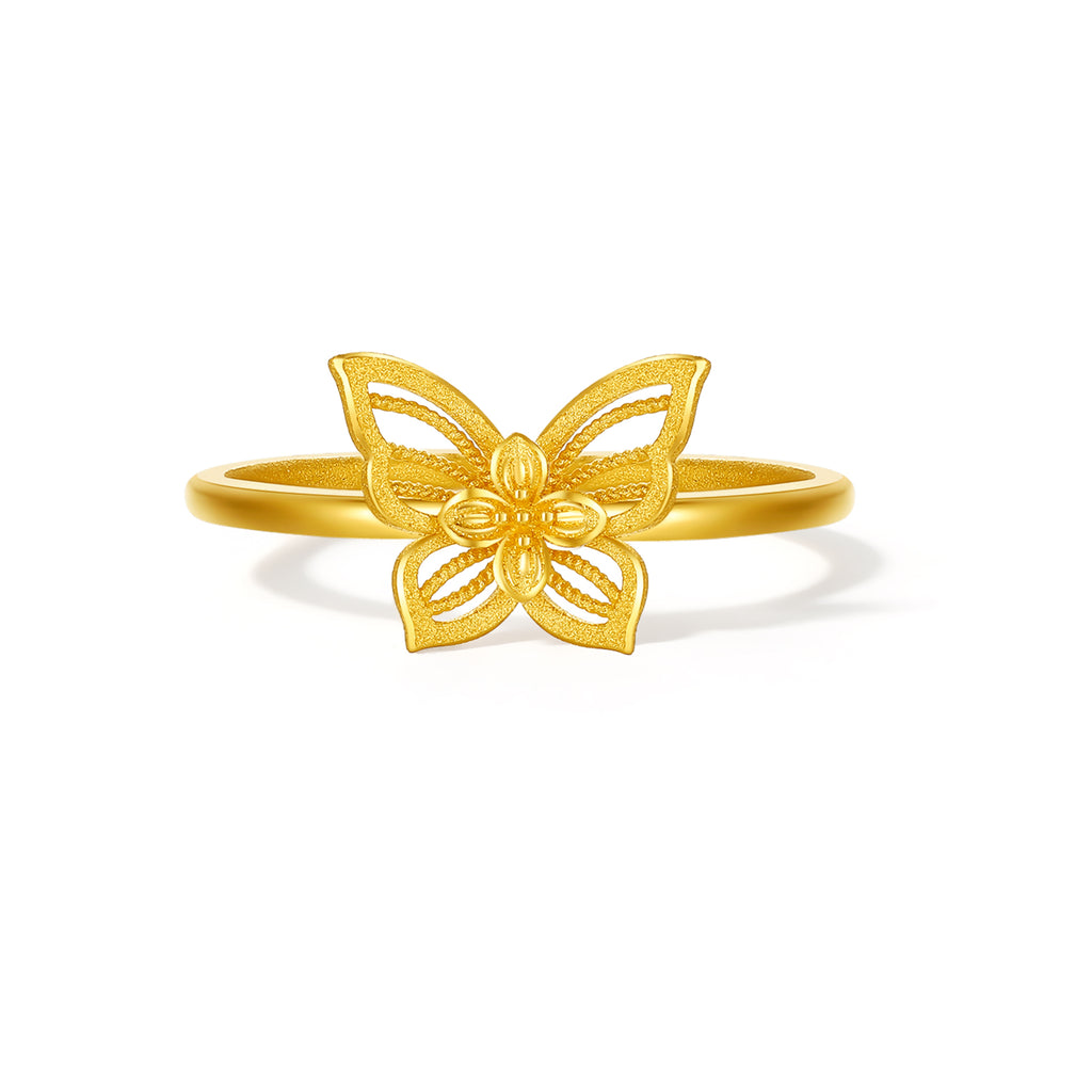 "Princess Wedding" 999 24K Gold Ring Butterfly 1.7-2.5g A0122938