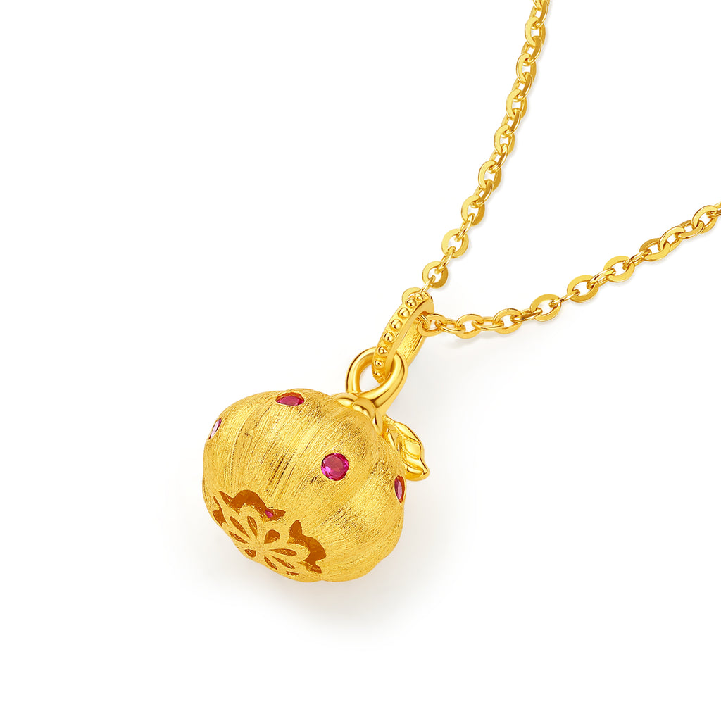 ZHOU LIU FU 925 Sterling Silver Pendant Necklace Pumkin Charm with Synthetic Ruby Fall Thanksgiving Halloween Jewelry Gift for Women