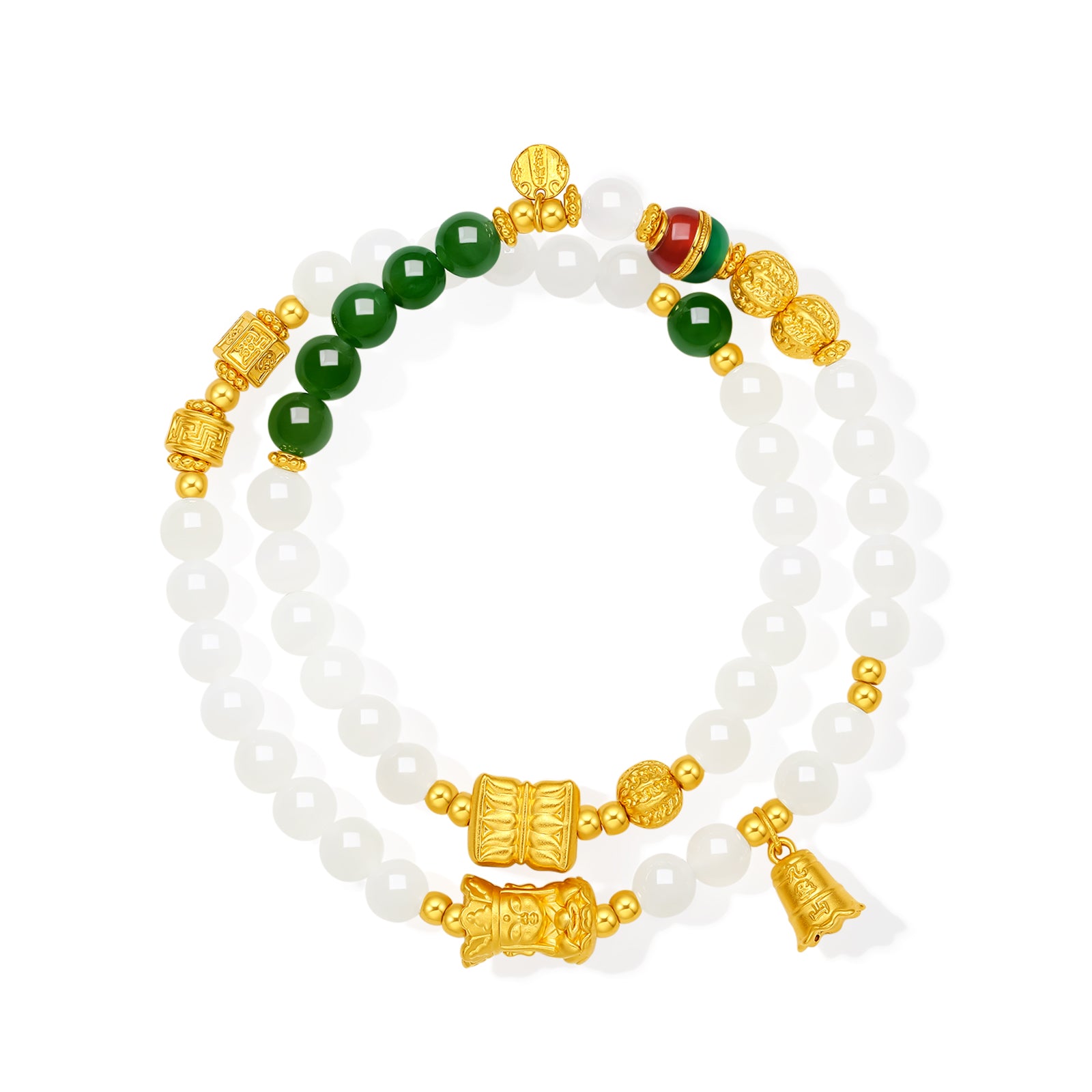 Jiuhua Mountain' 24K Gold Beaded Bracelet Heitian Jade Agate Ksitigarbha's Implements Y1915281