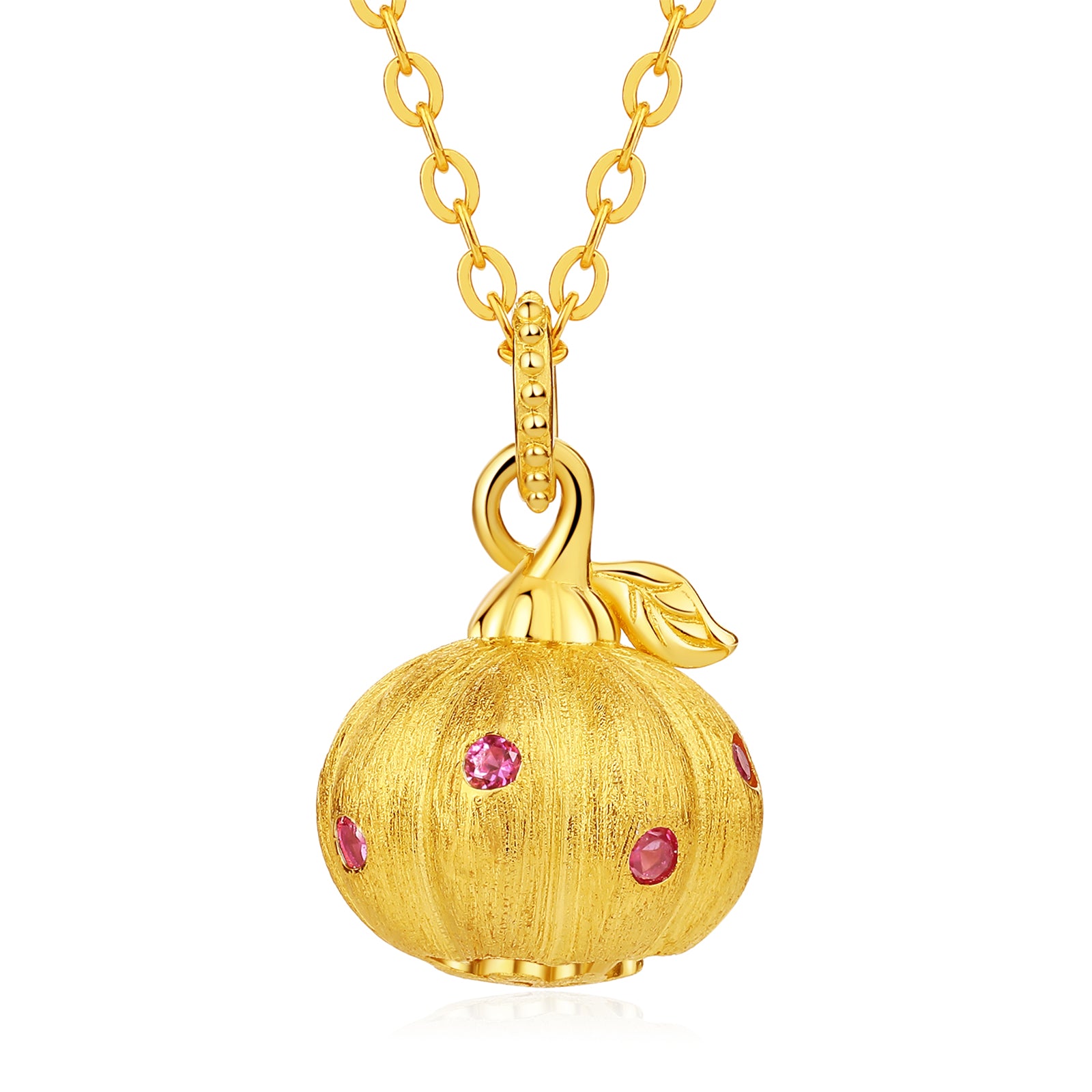 ZHOU LIU FU 925 Sterling Silver Pendant Necklace Pumkin Charm with Synthetic Ruby Fall Thanksgiving Halloween Jewelry Gift for Women