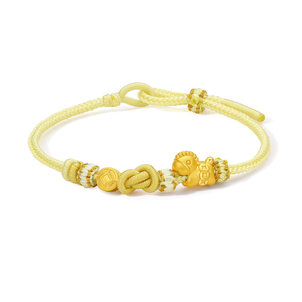 "Year of the Horse"  24K Gold String Bracelet Horse Coin 0.7-0.9g 16cm-22cm A1715744