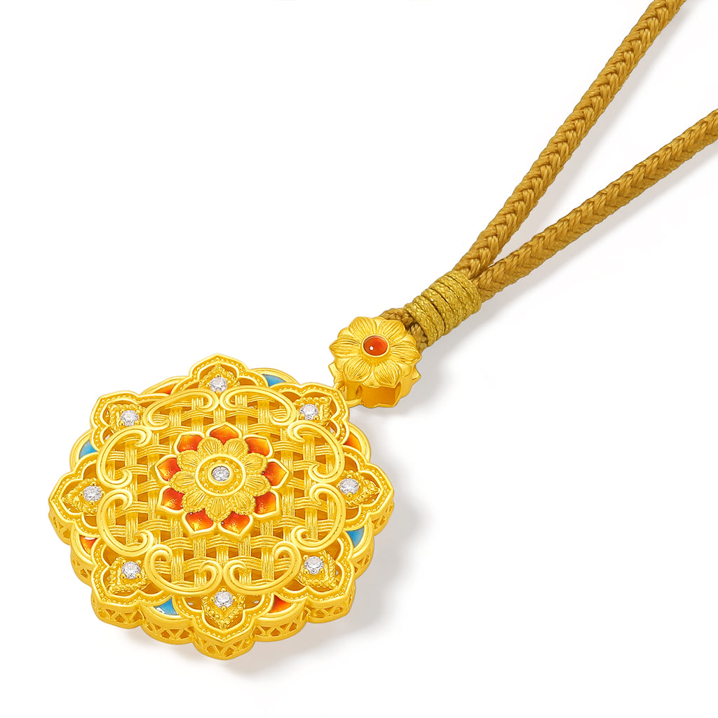 "Chinese Culture Collection - Woven Bamboo" 24K Gold Pendant Necklace Diamond 0.014ct Flora 18.12-20.12g W0423512