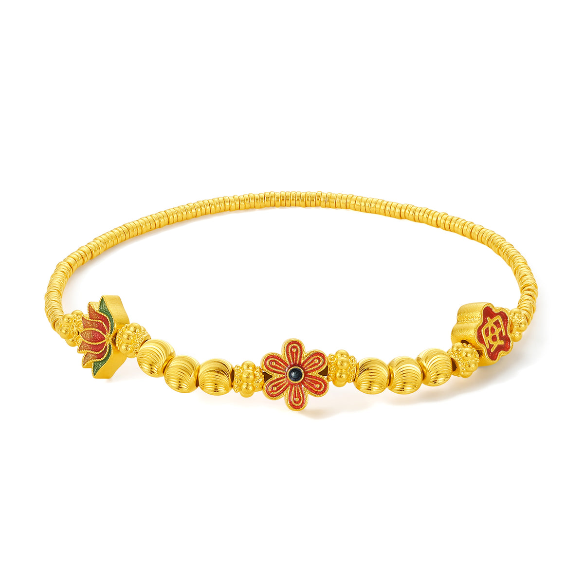 999 24K Gold Beaded Bracelet Flower 9-11g A1913513