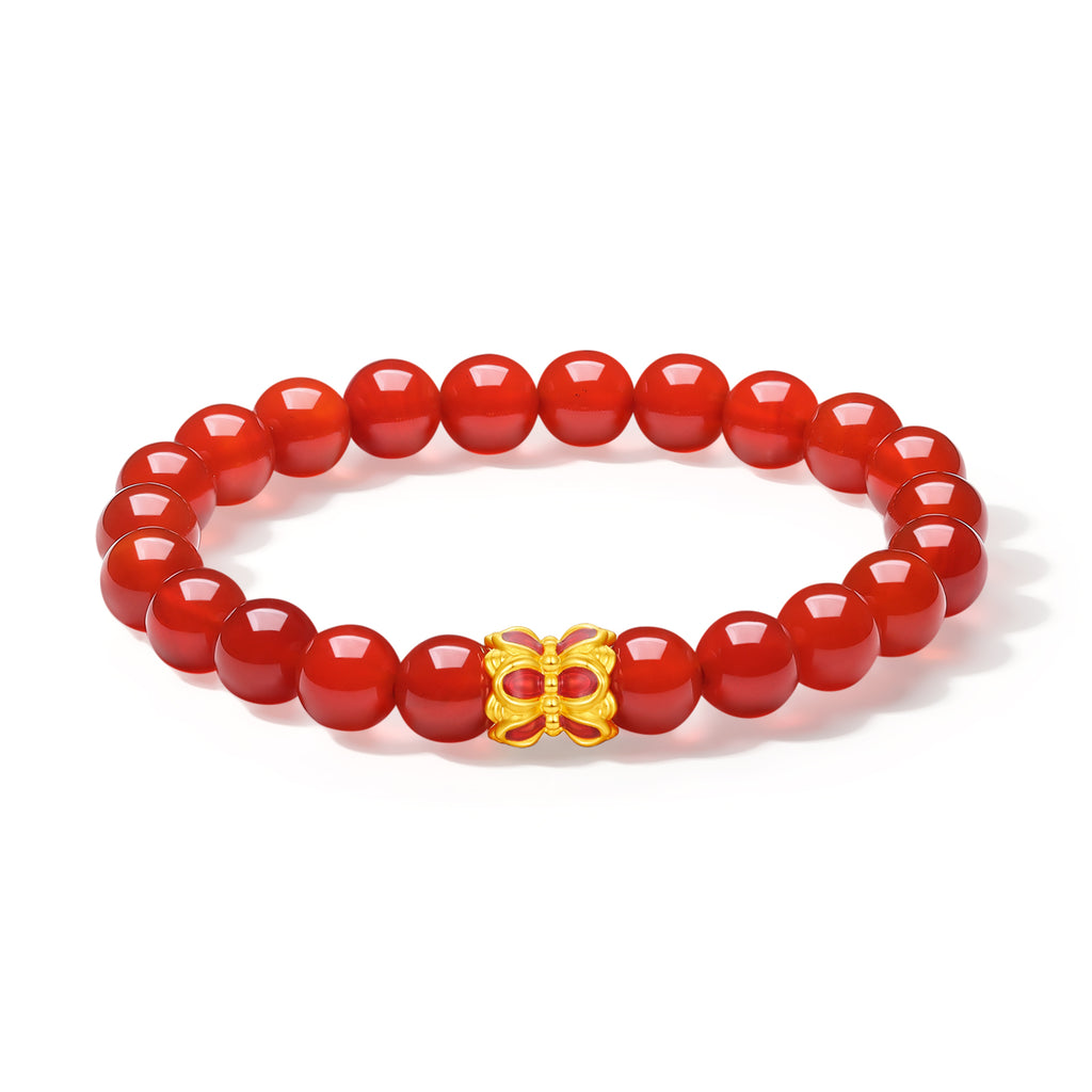 Jiuhua Mountain' 24K Gold Beaded Bracelet Agate Lotus Flower A1914661