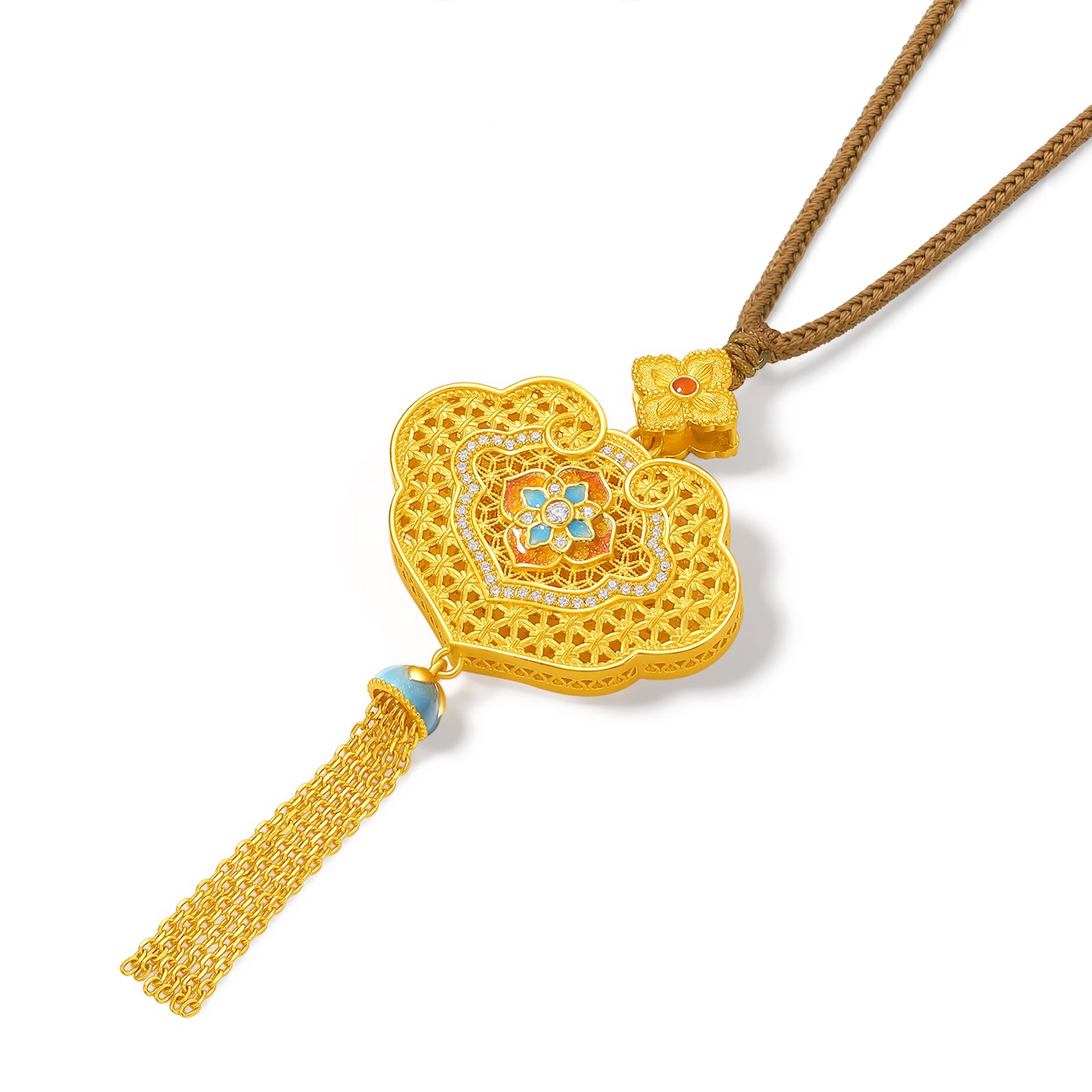 "Chinese Culture Collection - Woven Bamboo" 24K Gold Pendant Necklace Diamond 0.003ct 0.004ct Flora 16.05-18.05g W0423514