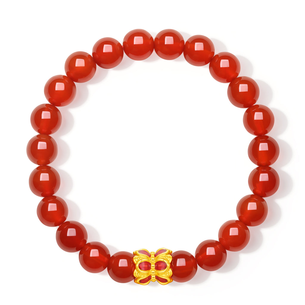 "Jiuhua Mountain" 24K Gold Beaded Bracelet Agate Lotus Flower A1914661