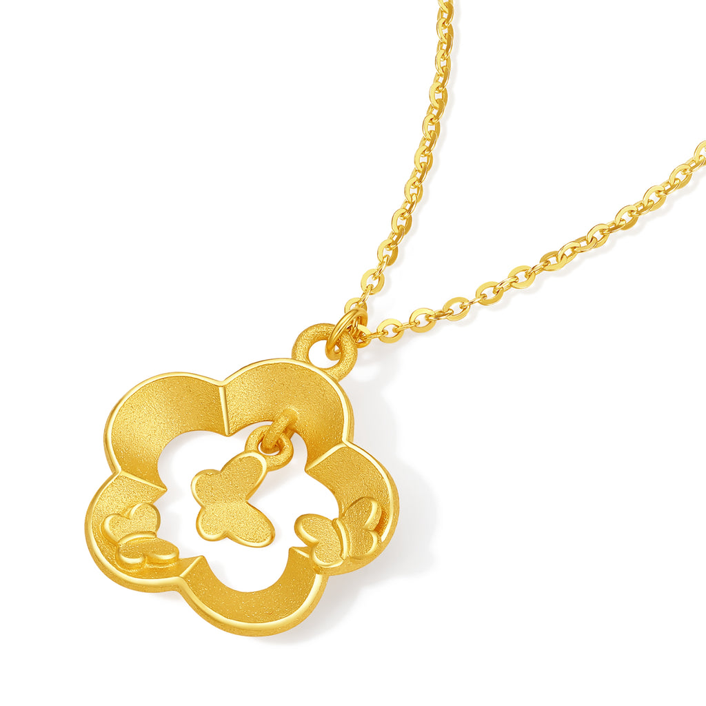 999 24K Gold Pendant Necklace Flower 3.9-4.2g A0613805