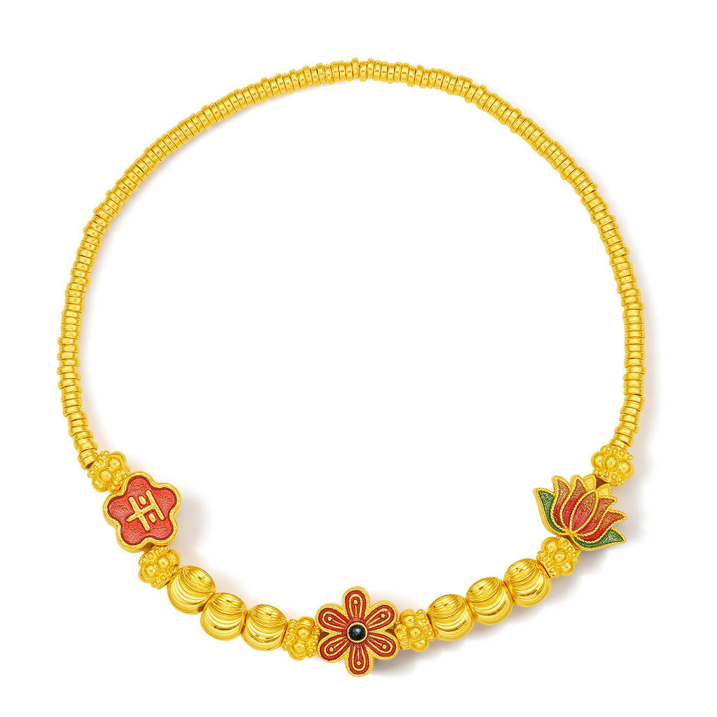 999 24K Gold Beaded Bracelet Flower 9-11g A1913513