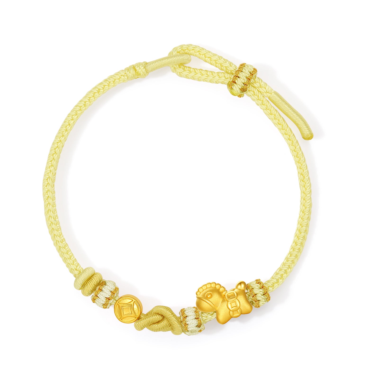 "Year of the Horse"  24K Gold String Bracelet Horse Coin 0.7-0.9g 16cm-22cm A1715744