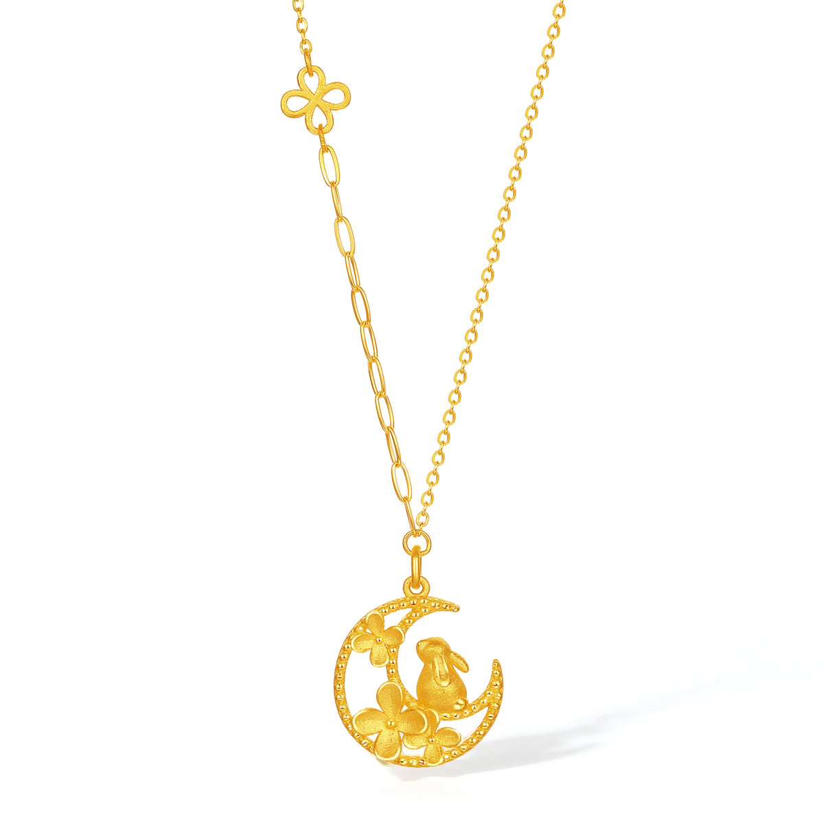 999 24K Gold Pendant Necklace Rabbit 3.97-4.37g A0613919