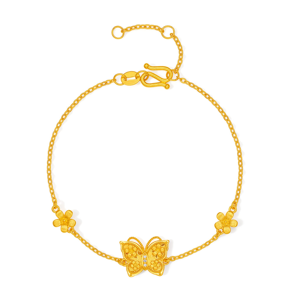 "Chinese Culture Collection - Song Brocade" 24K Gold Chain Bracelet Diamond Butterfly 4.1-6.1g W0723499