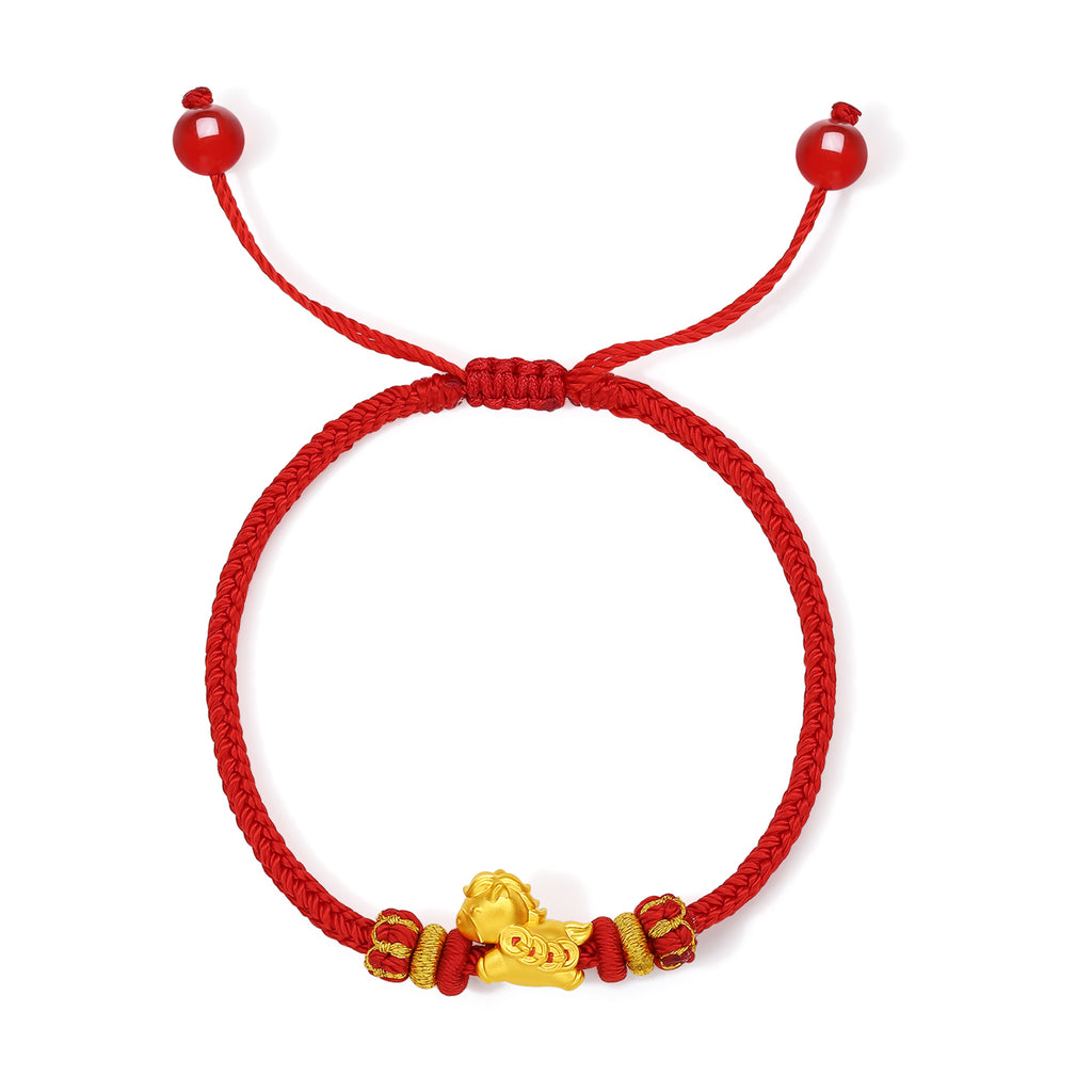 「馬年」24K 黃金編繩手鍊 馬形金幣 0.5-0.8g 16cm-22cm A1715746