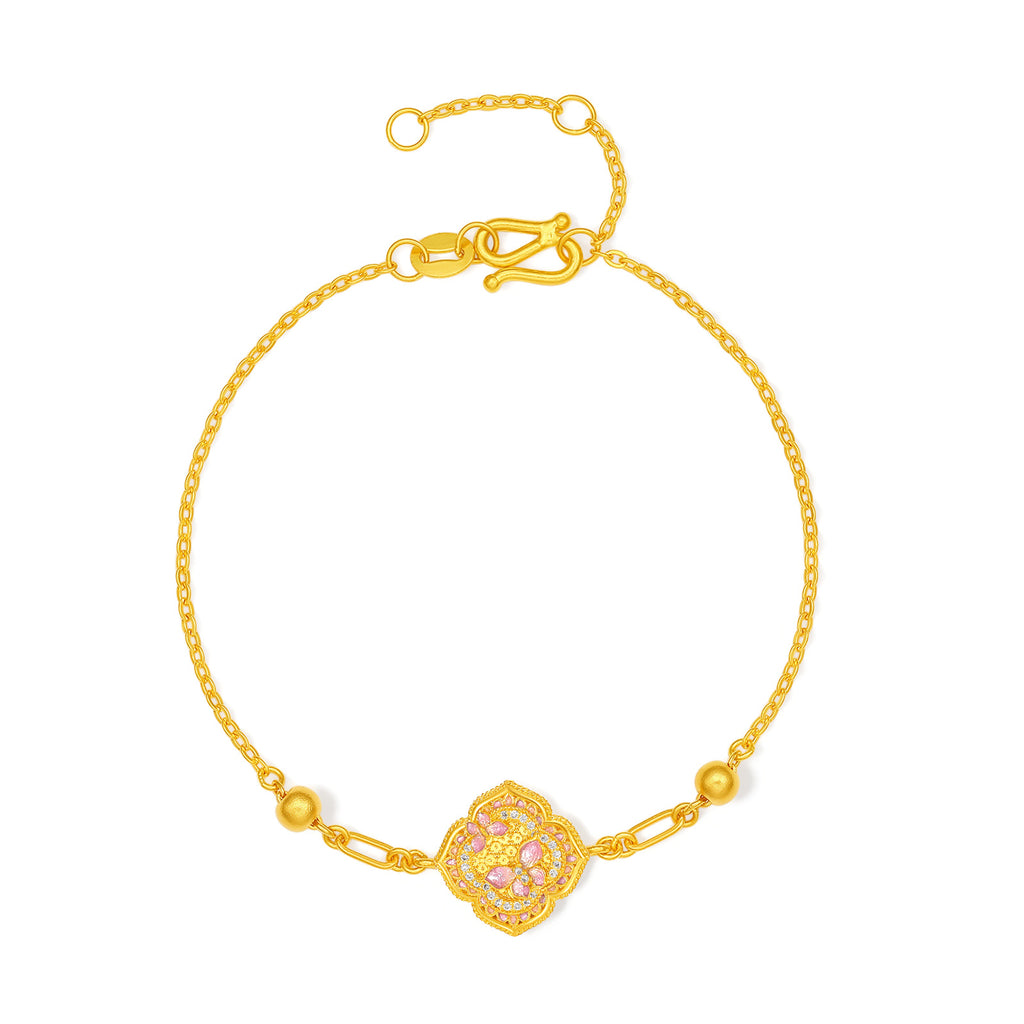 "Chinese Culture Collection - Song Brocade" 24K Gold Chain Bracelet Diamond Flower 3.28-5.28g W0723493