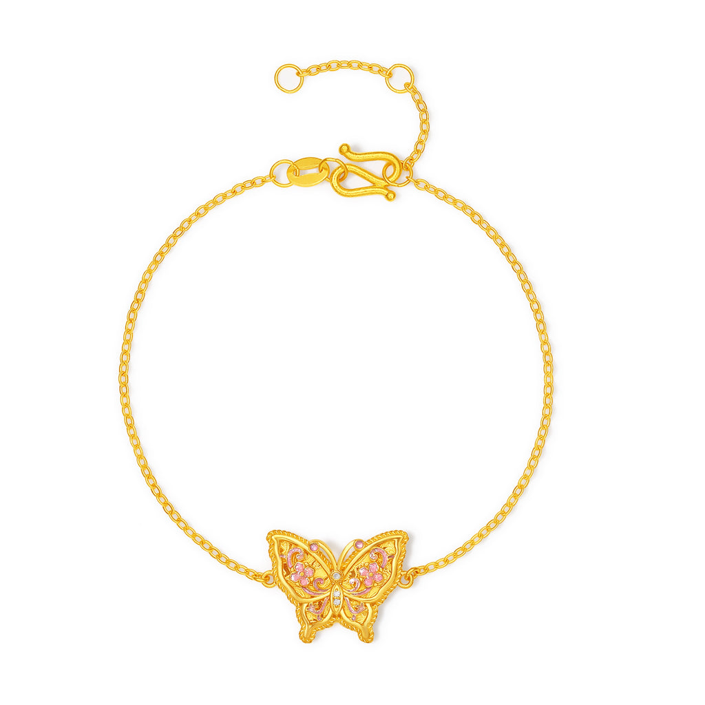 "Chinese Culture Collection - Song Brocade" 24K Gold Chain Bracelet Diamond Butterfly 4.3-6.3g W0723490