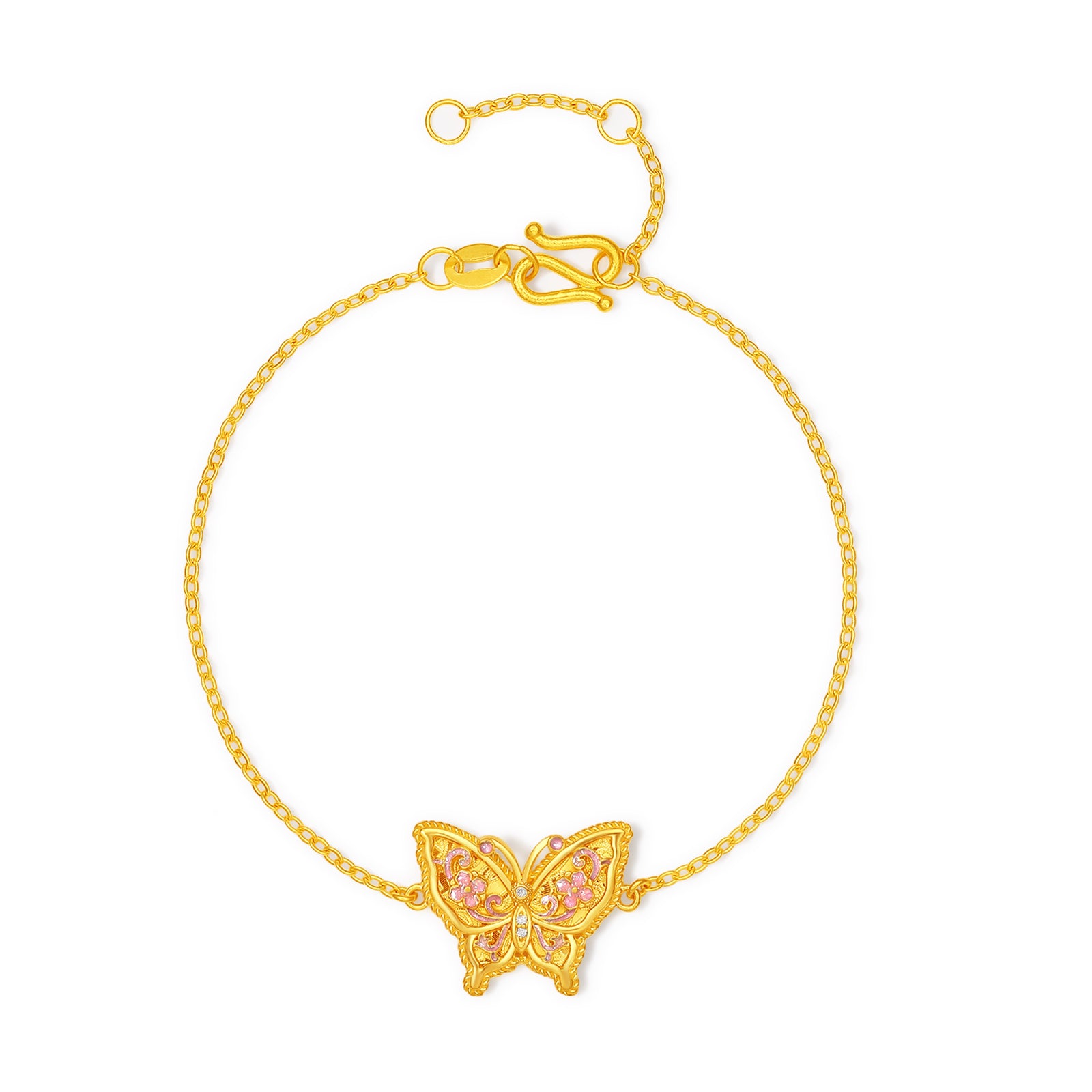 "Chinese Culture Collection - Song Brocade" 24K Gold Chain Bracelet Diamond Butterfly 4.3-6.3g W0723490