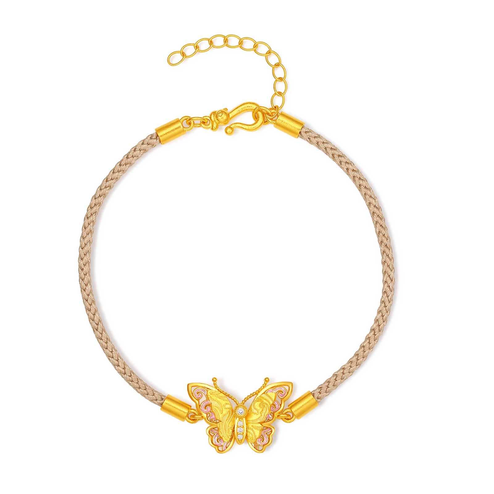 "Chinese Culture Collection - Song Brocade" 24K Gold String Bracelet Diamond Butterfly 4.6-6.6g W0723505