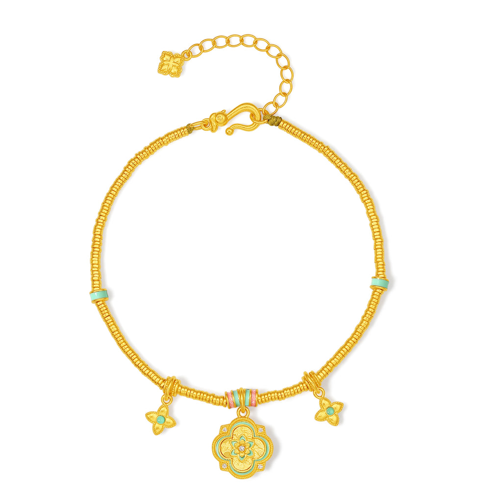 "Chinese Culture Collection - Song Brocade" 24K Gold Chain Bracelet Diamond Clover 8.65-11.15g W0723467