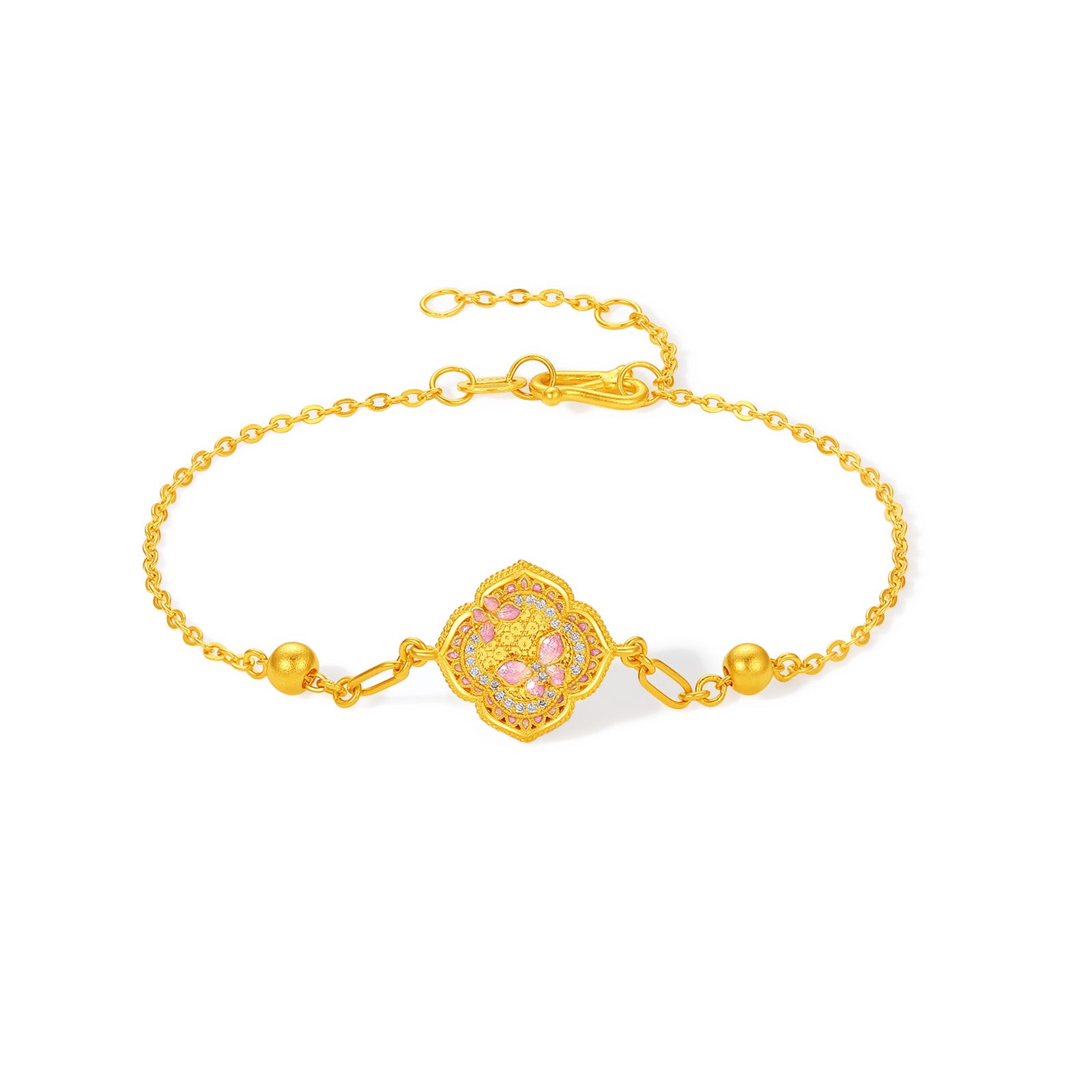 "Chinese Culture Collection - Song Brocade" 24K Gold Chain Bracelet Diamond Flower 3.28-5.28g W0723493