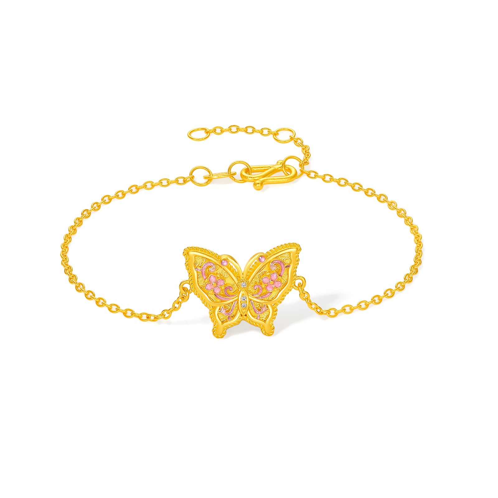 "Chinese Culture Collection - Song Brocade" 24K Gold Chain Bracelet Diamond Butterfly 4.3-6.3g W0723490