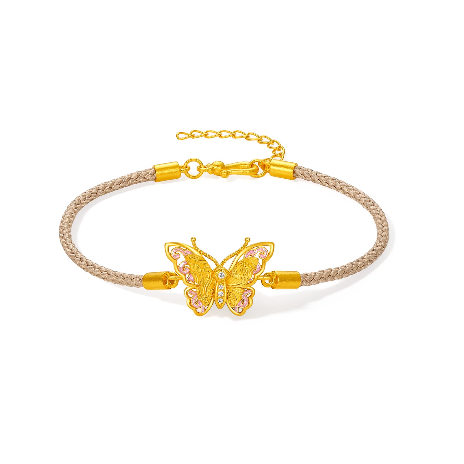 "Chinese Culture Collection - Song Brocade" 24K Gold String Bracelet Diamond Butterfly 4.6-6.6g W0723505